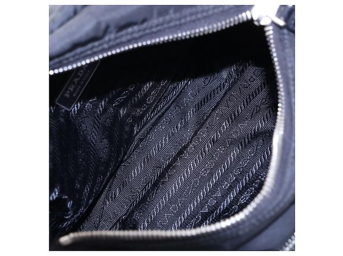Prada Tessuto Nylon Triangle Logo Leather Shoulder Bag Black - view 6