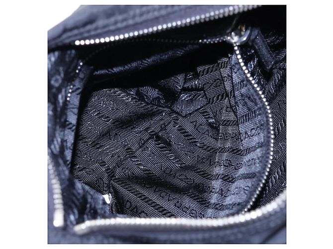 Prada Tessuto Nylon Triangle Logo Leather Shoulder Bag Black - view 7