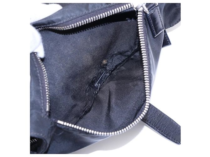 Prada Tessuto Nylon Triangle Logo Leather Shoulder Bag Black - view 9