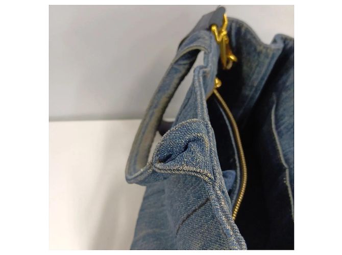 Tote Bolsa de Ombro 2-Way Prada Canapa Triangle Logo em denim Azul - vista 17