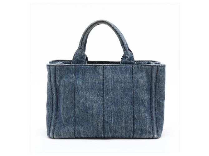 Tote Bolsa de Ombro 2-Way Prada Canapa Triangle Logo em denim Azul - vista 2