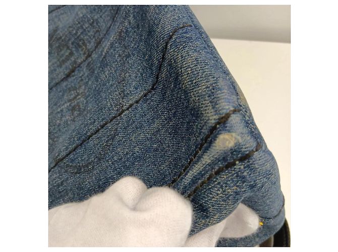 Tote Bolsa de Ombro 2-Way Prada Canapa Triangle Logo em denim Azul - vista 21