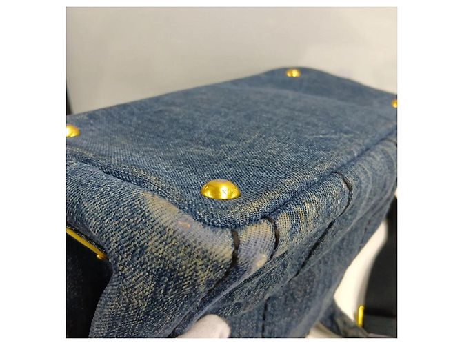 Tote Bolsa de Ombro 2-Way Prada Canapa Triangle Logo em denim Azul - vista 22