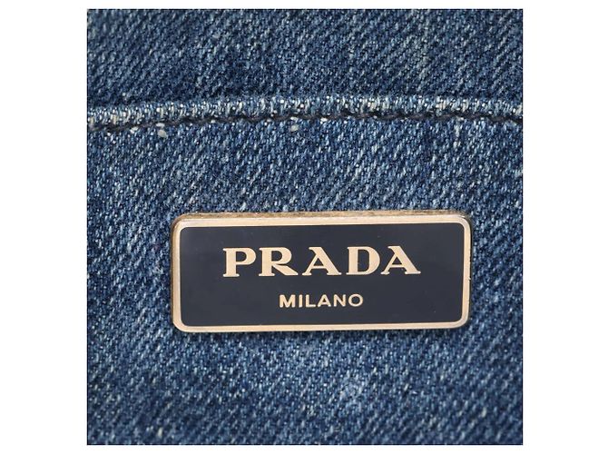 Tote Bolsa de Ombro 2-Way Prada Canapa Triangle Logo em denim Azul - vista 25