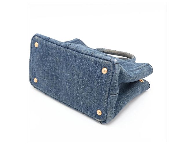 Tote Bolsa de Ombro 2-Way Prada Canapa Triangle Logo em denim Azul - vista 3