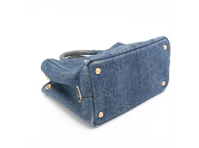 Tote Bolsa de Ombro 2-Way Prada Canapa Triangle Logo em denim Azul - vista 4