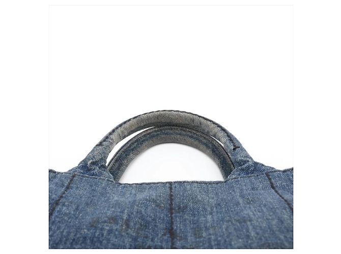 Tote Bolsa de Ombro 2-Way Prada Canapa Triangle Logo em denim Azul - vista 6