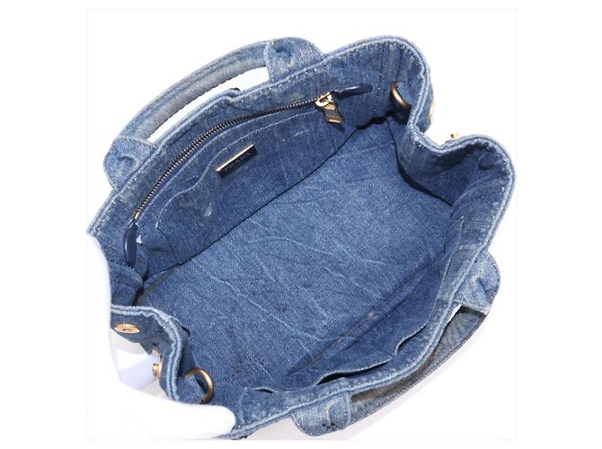 Tote Bolsa de Ombro 2-Way Prada Canapa Triangle Logo em denim Azul - vista 8