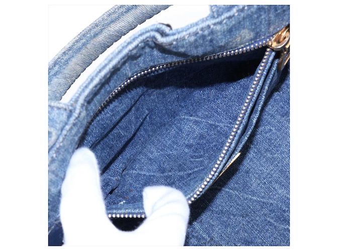 Tote Bolsa de Ombro 2-Way Prada Canapa Triangle Logo em denim Azul - vista 9
