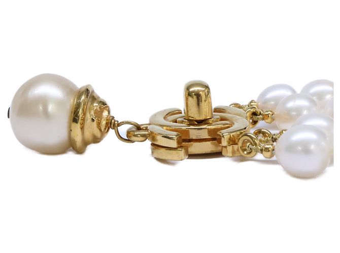 Collier Chanel 96A Coco Mark Turnlock à double rang de perles baroques Doré - vue 3