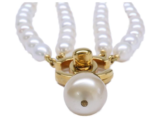 Collier Chanel 96A Coco Mark Turnlock à double rang de perles baroques Doré - vue 4