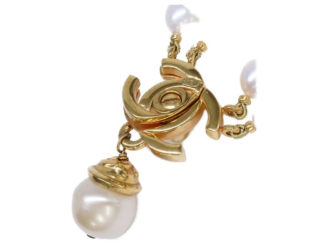 Collier Chanel 96A Coco Mark Turnlock à double rang de perles baroques Doré - vue 5