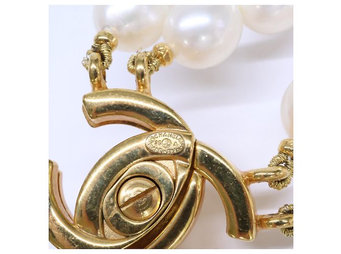 Collier Chanel 96A Coco Mark Turnlock à double rang de perles baroques Doré - vue 7