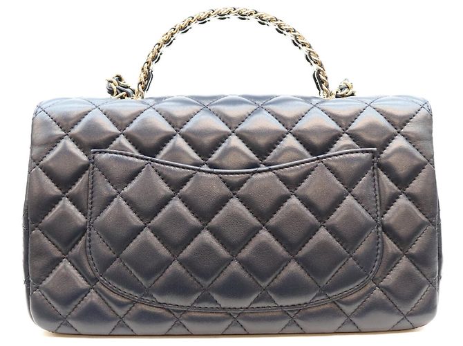 Borsa a tracolla Chanel AS4219 in pelle d'agnello blu navy - vista 3