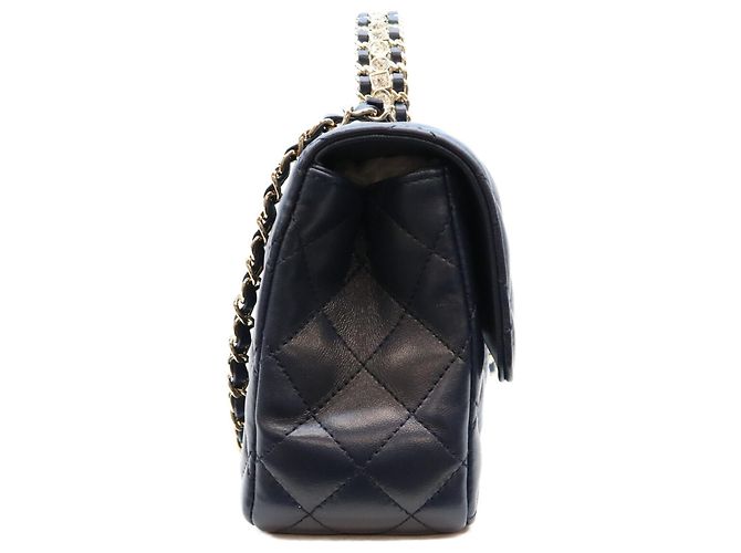 Borsa a tracolla Chanel AS4219 in pelle d'agnello blu navy - vista 4