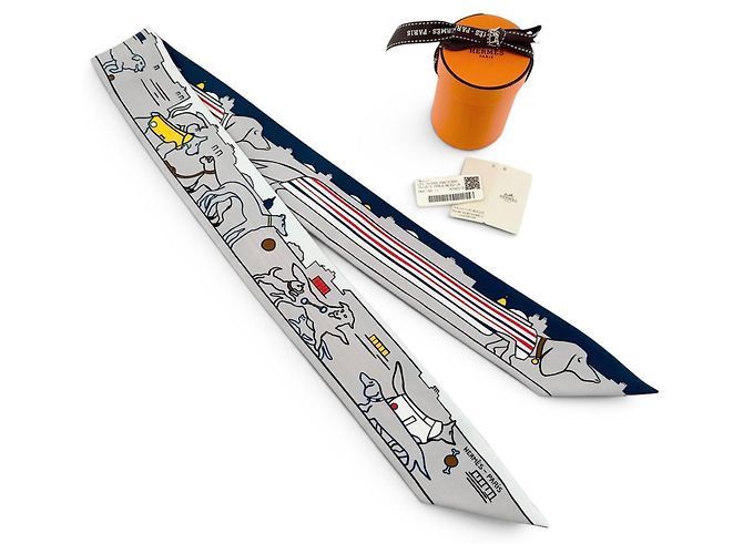 Hermès Lenço de seda Twilly Hermes Les Chiens Parisiens Multicor - vista 2