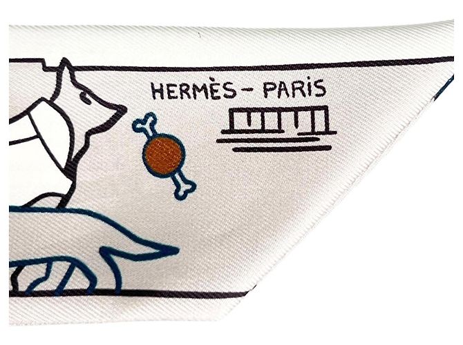 Hermès Lenço de seda Twilly Hermes Les Chiens Parisiens Multicor - vista 7