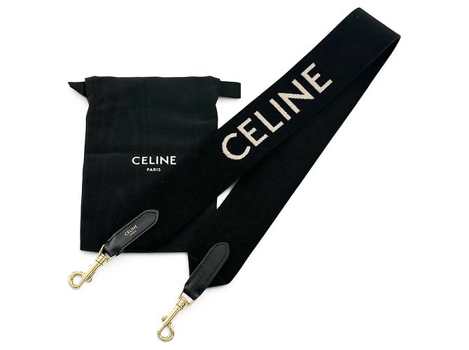 Céline Celine Canvas and Leather Jacquard Short Strap Shoulder Bag Black Golden - view 2