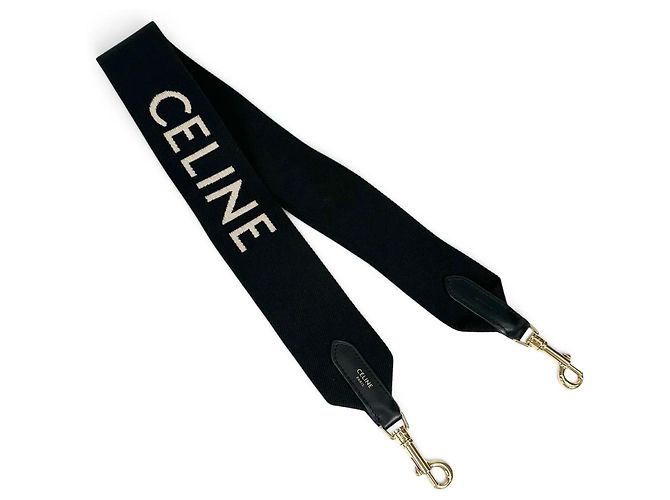 Céline Celine Canvas and Leather Jacquard Short Strap Shoulder Bag Black Golden - view 3