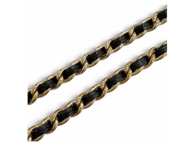 Collana a catena in pelle con perle e strass Chanel B20B Coco Mark Nero D'oro - vista 5