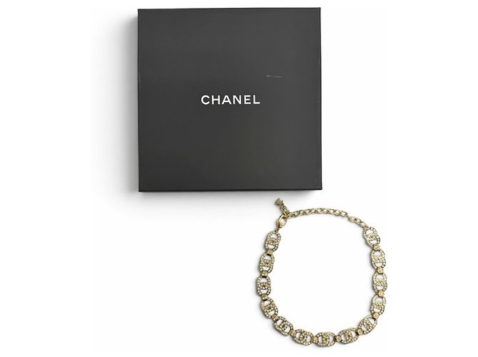 Chanel A21V Coco Mark Rhinestone Choker Necklace Golden - view 2