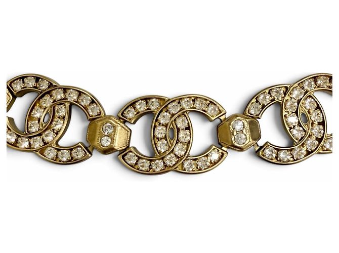 Chanel A21V Coco Mark Rhinestone Choker Necklace Golden - view 5