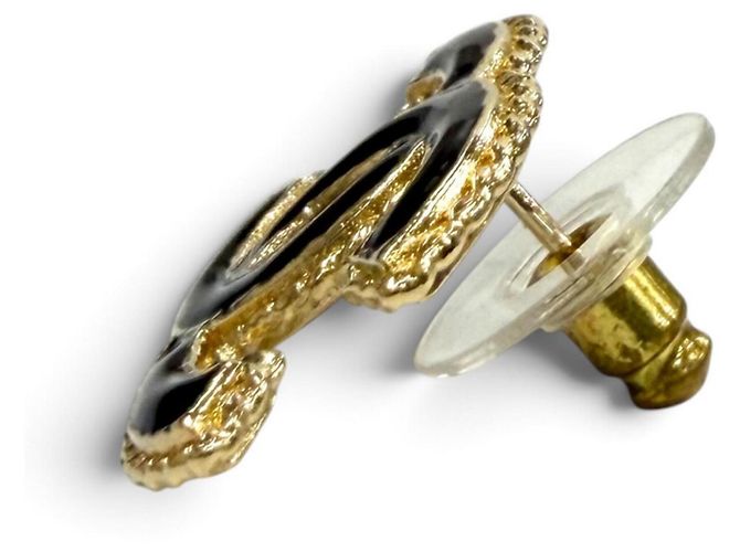 Pendientes de metal Chanel F24P Coco Mark Negro Dorado - vista 3
