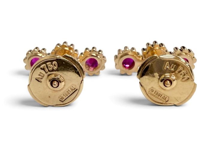 Pendientes de botón Christian Dior Mimi Rose Roja Dorado - vista 2