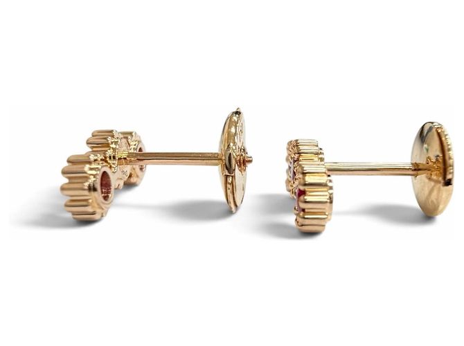 Pendientes de botón Christian Dior Mimi Rose Roja Dorado - vista 3