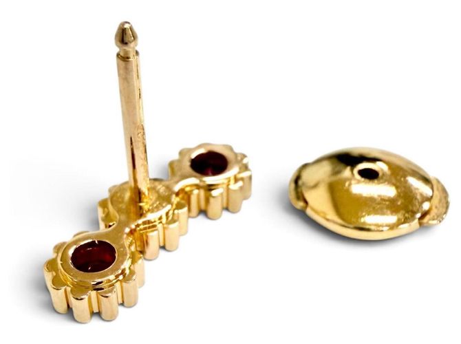 Pendientes de botón Christian Dior Mimi Rose Roja Dorado - vista 4