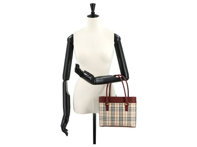 Borsa Burberry Nova Check Beige Bordò - vista 10