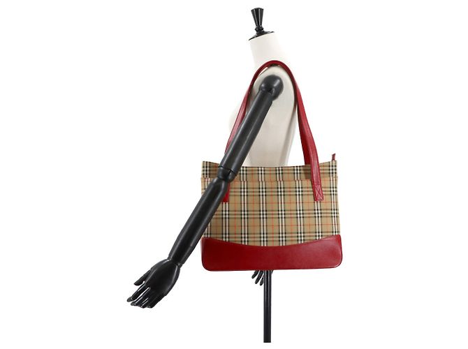 Borsa tote Burberry Haymarket Check Marrone Rosso - vista 10