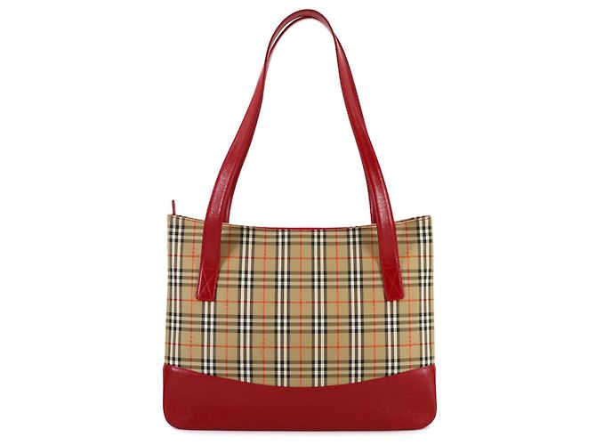 Borsa tote Burberry Haymarket Check Marrone Rosso - vista 3