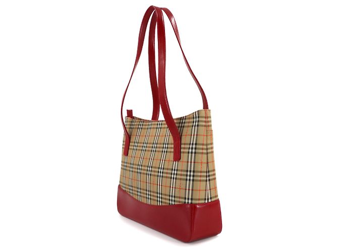 Borsa tote Burberry Haymarket Check Marrone Rosso - vista 4