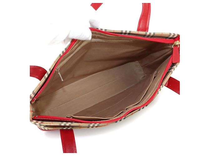 Borsa tote Burberry Haymarket Check Marrone Rosso - vista 7