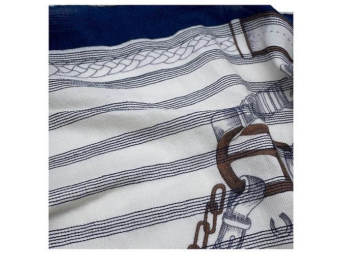 Hermès Hermes Stole Carre 140 Géant Chevaux de Chaines Transat Branco Azul - vista 3
