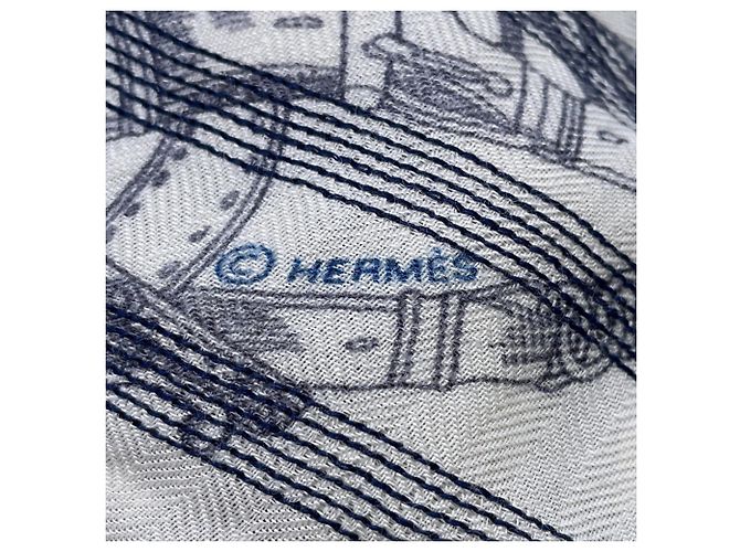 Hermès Hermes Stole Carre 140 Géant Chevaux de Chaines Transat Branco Azul - vista 5