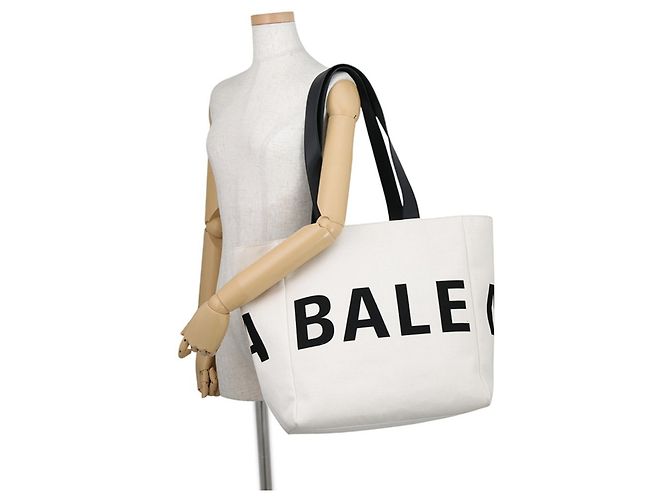 Borsa Tote in tela Balenciaga Nero Crudo - vista 4