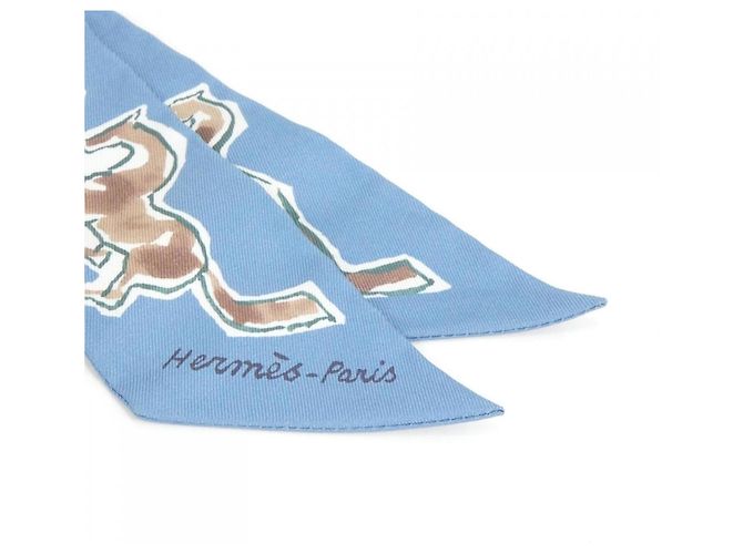 Hermès Hermes CHEVAUX EN LIBERT Twilly Schal Weiß Blau - Ansicht 2