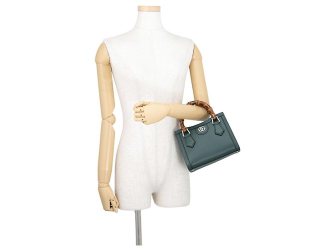 Borsa a mano piccola in pelle Gucci Diana Bamboo Verde - vista 4