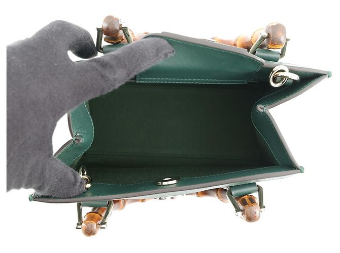 Borsa a mano piccola in pelle Gucci Diana Bamboo Verde - vista 6