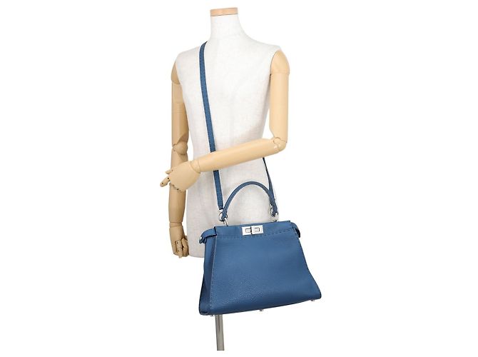 Borsa Fendi Peekaboo Regular Blu - vista 4