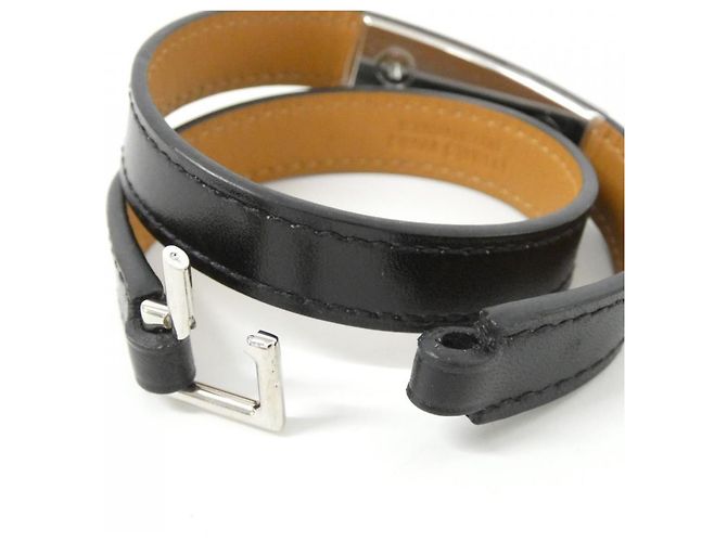 Hermès Bracciale Rivale Double Tour Hermes Nero Argento - vista 4