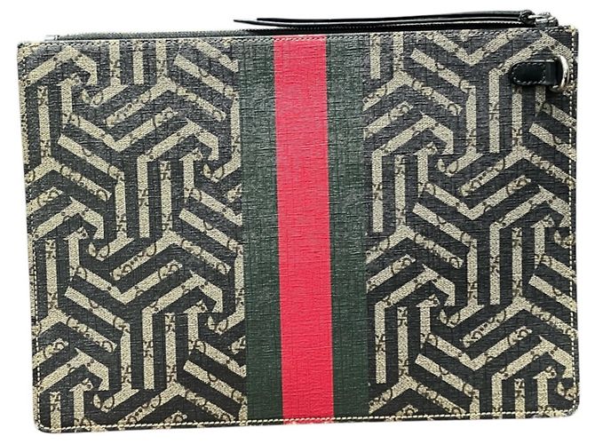 Gucci Bee Second Bag Clutch aus grauem Leder Braun - Ansicht 2