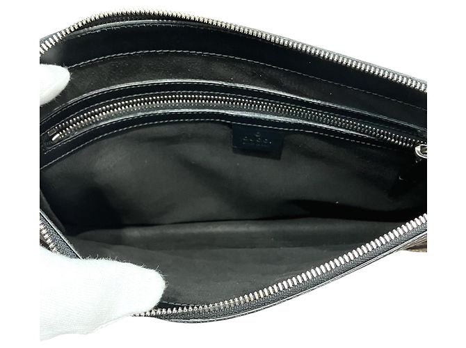 Gucci Bee Second Bag Clutch aus grauem Leder Braun - Ansicht 6