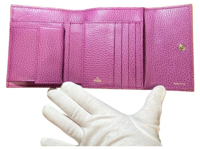 Portafoglio Tri-fold in pelle viola Fendi Porpora - vista 3