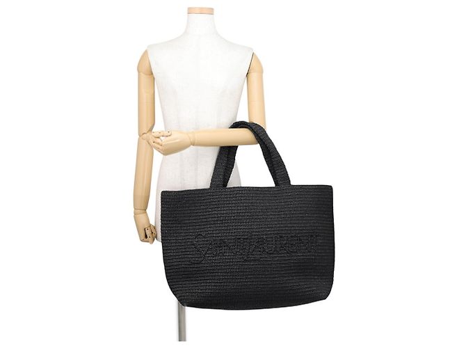 Yves Saint Laurent Paris Raffia Tote Bag Schwarz - Ansicht 4