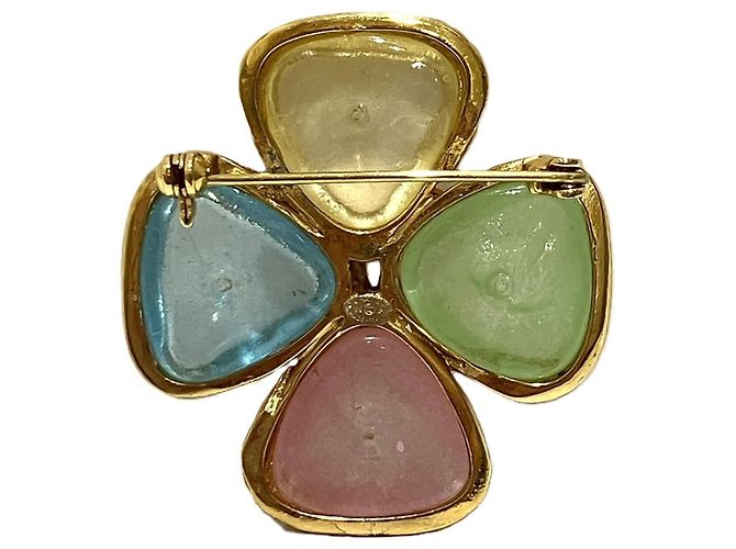 Spilla Chanel Coco Mark Clover in pietra colorata D'oro - vista 4