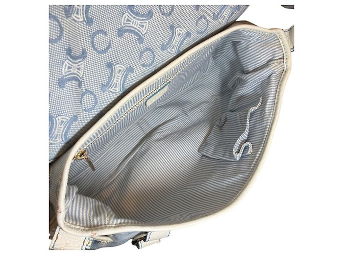 Céline Borsa a tracolla Celine C Macadam Canvas Leather Bianco Blu - vista 5