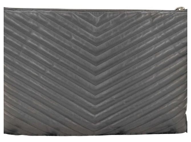 Borsa a pochette in pelle grigia Yves Saint Laurent Marrone - vista 2